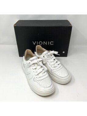 Vionic Kimmie Court White Leather Lace Up Sneakers Women's 7.5M Arch Support Fit